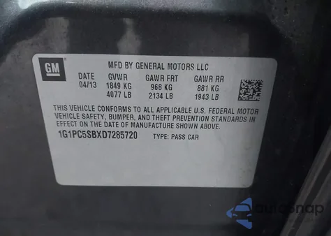 2013 Chevrolet Cruze 1Lt Auto z USA, uszkodzony, nr VIN 1G1PC5SBXD7285720